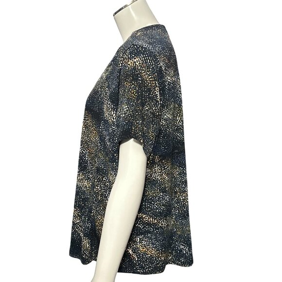Adrienne Vittadini Metallic Ring Detail Short Sleeve Top In Abstract Print XL - Picture 3 of 12